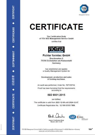 Certificate DIN ISO 9001:2015